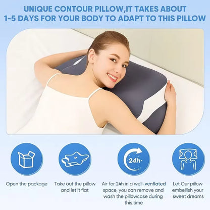 Ergonomic Memory Foam Butterfly Neck Pillow, C-Shaped/Adjustable Dual Height, Transparent Cover Support - Side/Supine/Pillow Sle